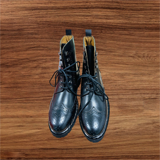 British Passport Wing Tip Derby Boots Black for Men Made in Italy Manufacturer number: BP1281